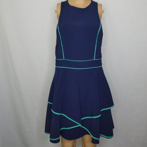 Adelyn Rae Fit & Flare Mini Dress Contrast Piping Navy Blue Teal - Picture 1 of 11